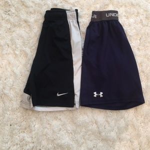 Pair of Nike and Under Armour Shorts YM